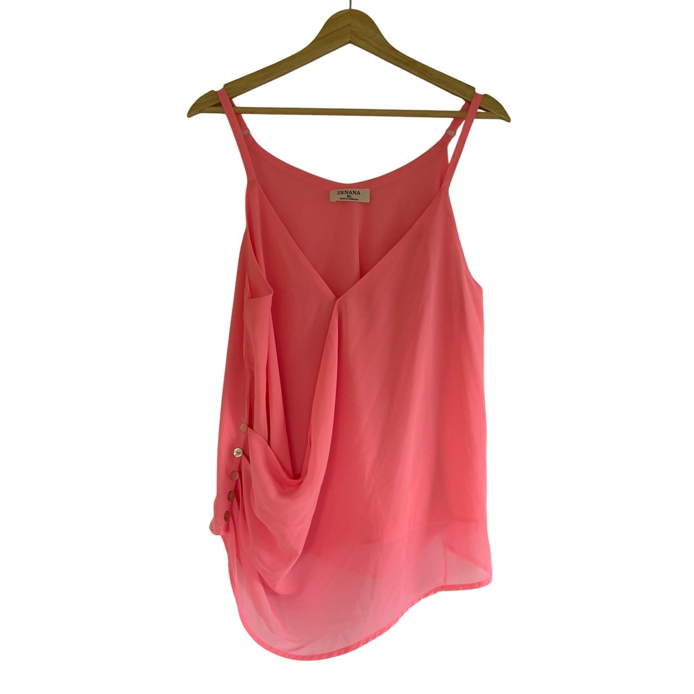 Zenana Pink Draped Surplice Camisole Top Button Detail QT-2642AB XL